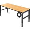 VEVOR Workbench Adjustable Height, 61" x 20" Garage Table w/ 27.1" - 36" Heights & 2000 LBS Load Capacity, with Power Outlets & Hardwood Top & Metal F