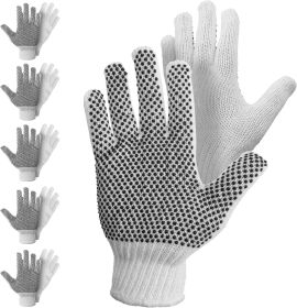 12 Pack String Knit Gloves with Black Dots 10" Size. Washable Elastic Knit Wrist Cotton Gloves with PVC Dots Workwear Gloves Comfortable Fit. Ideal fo