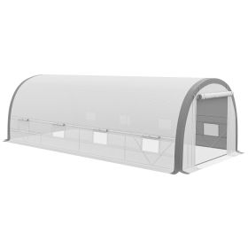 Outsunny 19.5' x 10' x 6.5' Walk-in Tunnel Greenhouse with Upgraded Structure, Zippered Roll Up Mesh Door, 8 Mesh Windows, Warm Tent Gardening Green H