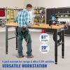 VEVOR Workbench Adjustable Height, 61" x 20" Garage Table w/ 27.1" - 36" Heights & 2000 LBS Load Capacity, with Power Outlets & Hardwood Top & Metal F