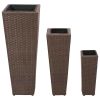 Garden Raised Beds 3 pcs Poly Rattan Brown