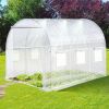 Walk-in Tunnel Greenhouse with Watering System Heavy Duty Portable Green House Protect Gardening Plants 1 Zipper Mesh Door, 8 Roll-up Windows, Thicken